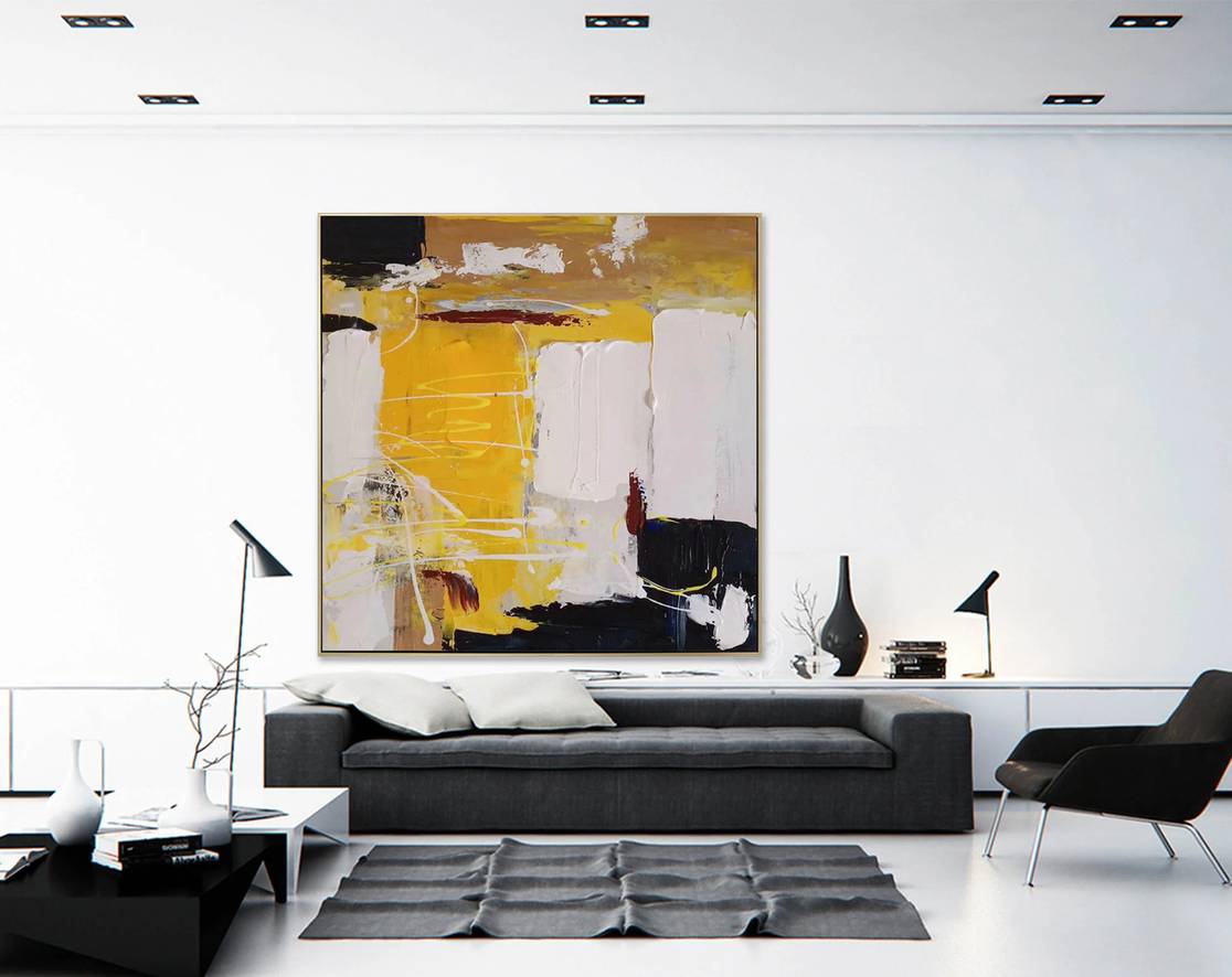 Minimal Black Painting White Abstract Canvas Artwork QD04J wall art